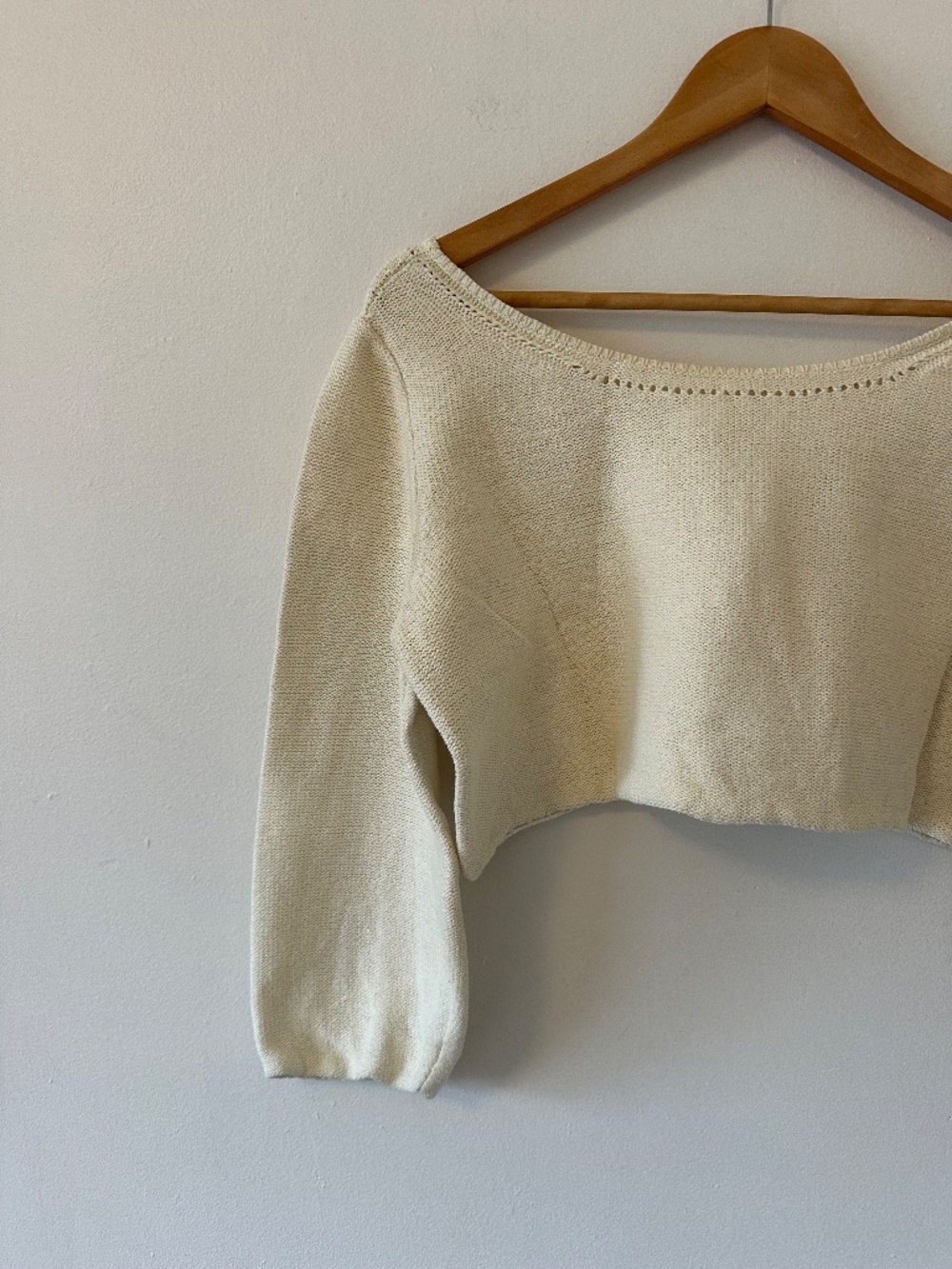 First Rite Cotton and Linen Crop Pullover Sweater in Natural | Size Small - Picture 2 of 8